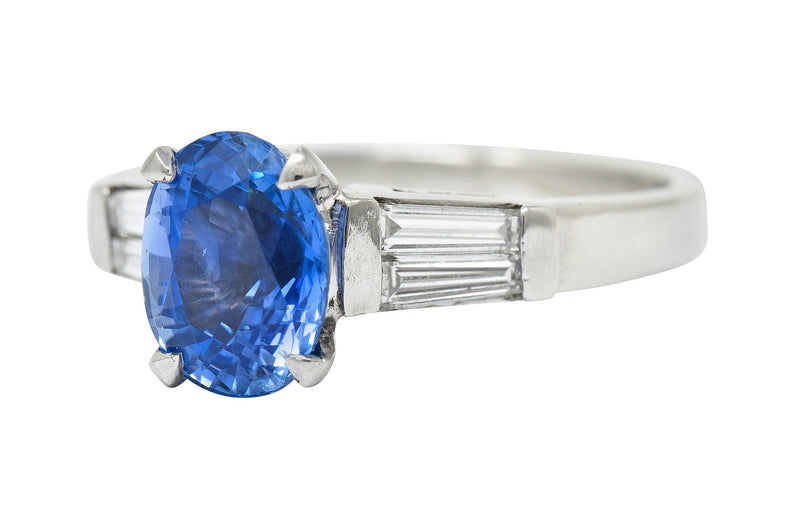 Mid-Century 3.34 CTW No Heat Ceylon Sapphire Diamond Platinum Ring GIA Circa 1950sRing - Wilson's Estate Jewelry