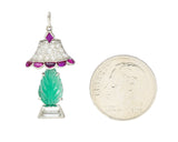 Art Deco Ruby Diamond Mughal Emerald Platinum Lamp Charm Wilson's Estate Jewelry