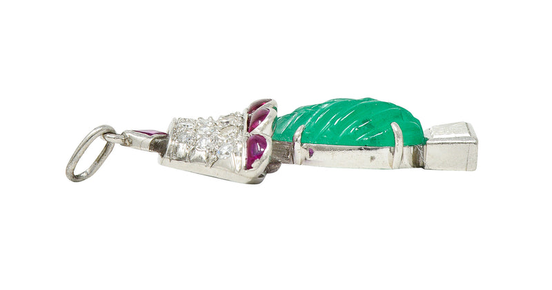 Art Deco Ruby Diamond Mughal Emerald Platinum Lamp Charm Wilson's Estate Jewelry