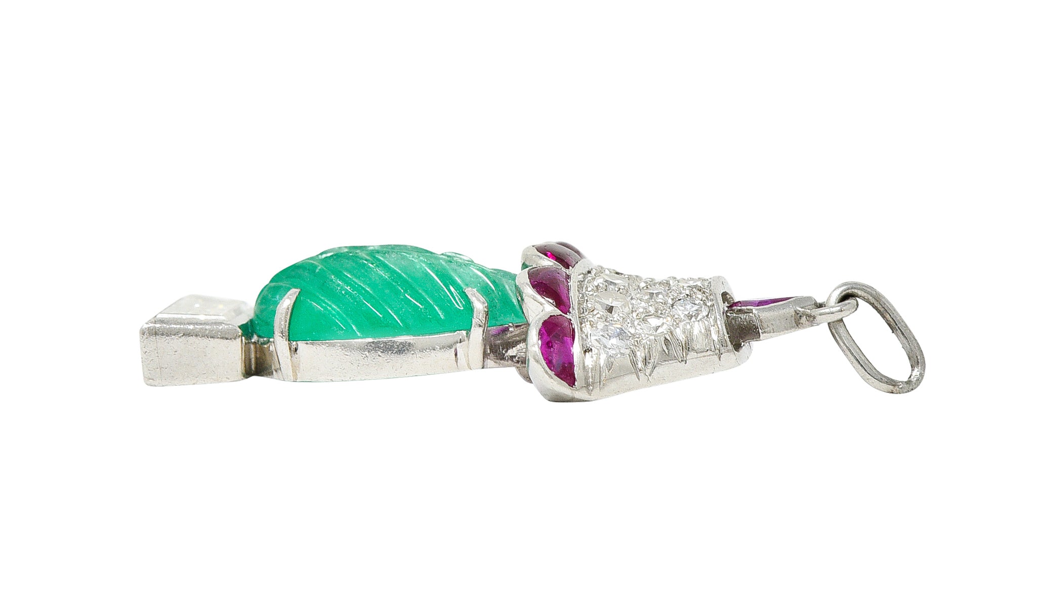Art Deco Ruby Diamond Mughal Emerald Platinum Lamp Charm Wilson's Estate Jewelry