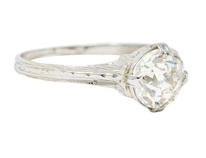 1920's J.W. Grant & Co. Art Deco 1.60 CTW 18 Karat White Gold Engagement Ring Wilson's Estate Jewelry