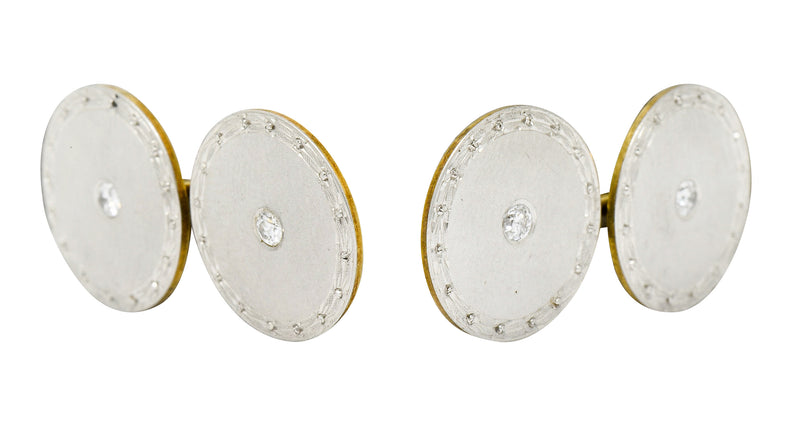 Art Deco Diamond Platinum-Topped 14 Karat Gold Men's Cufflinks - Wilson's Estate Jewelry