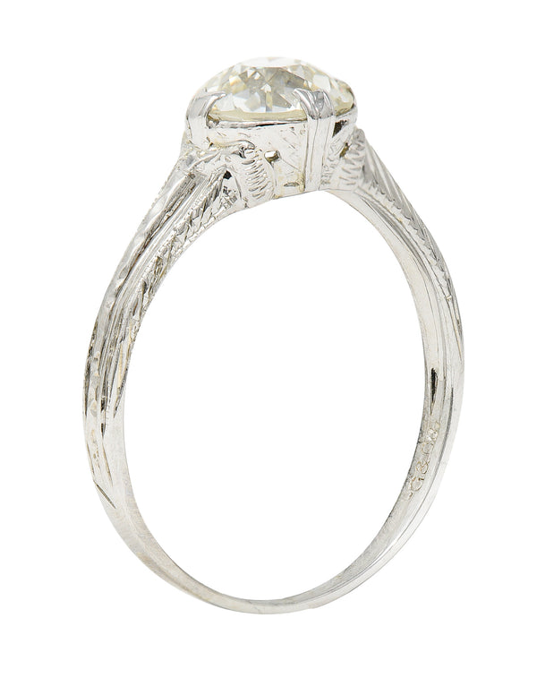 1920's J.W. Grant & Co. Art Deco 1.60 CTW 18 Karat White Gold Engagement Ring Wilson's Estate Jewelry