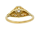 Edwardian Diamond Platinum-Topped 14 Karat Gold Floral Hexagonal Engagement Ring - Wilson's Estate Jewelry