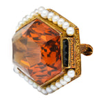 Early Art Deco Citrine Pearl Onyx 14 Karat Gold Hexagonal BroochBrooch - Wilson's Estate Jewelry
