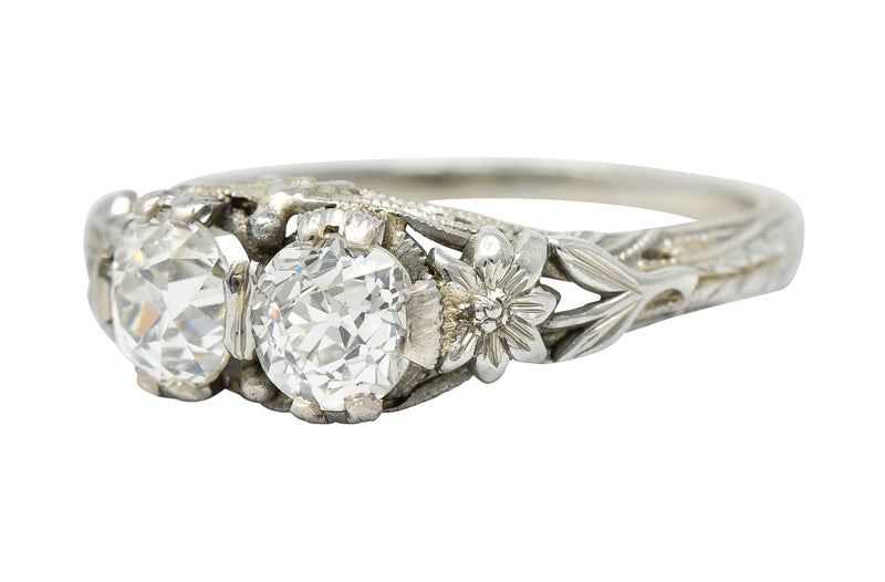 Edwardian 0.95 CTW Double Diamond 18 Karat White Gold Toi Et Moi RingRing - Wilson's Estate Jewelry