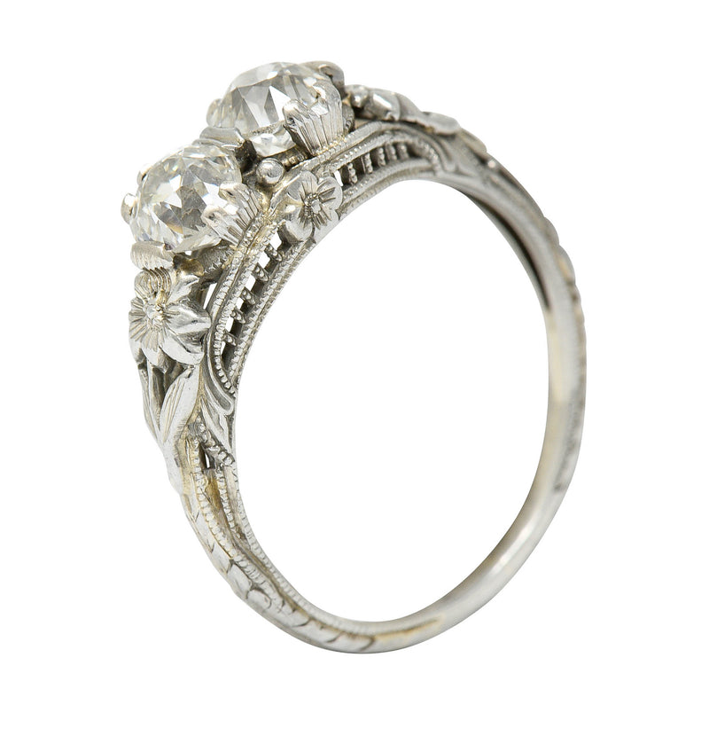 Edwardian 0.95 CTW Double Diamond 18 Karat White Gold Toi Et Moi RingRing - Wilson's Estate Jewelry