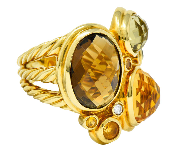 David Yurman Topaz Citrine Multi-Gem 18 Karat Gold Mosaic Cluster RingRing - Wilson's Estate Jewelry