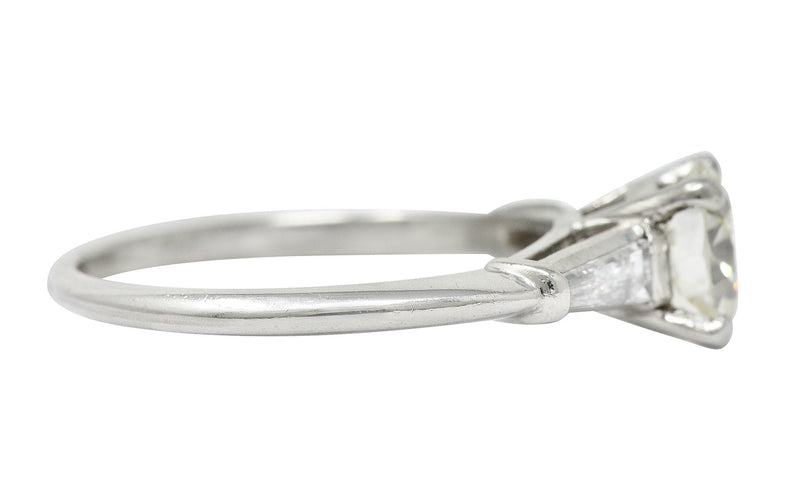 1950's Mid-Century 1.42 CTW Diamond Platinum Three Stone Engagement Ring GIARing - Wilson's Estate Jewelry
