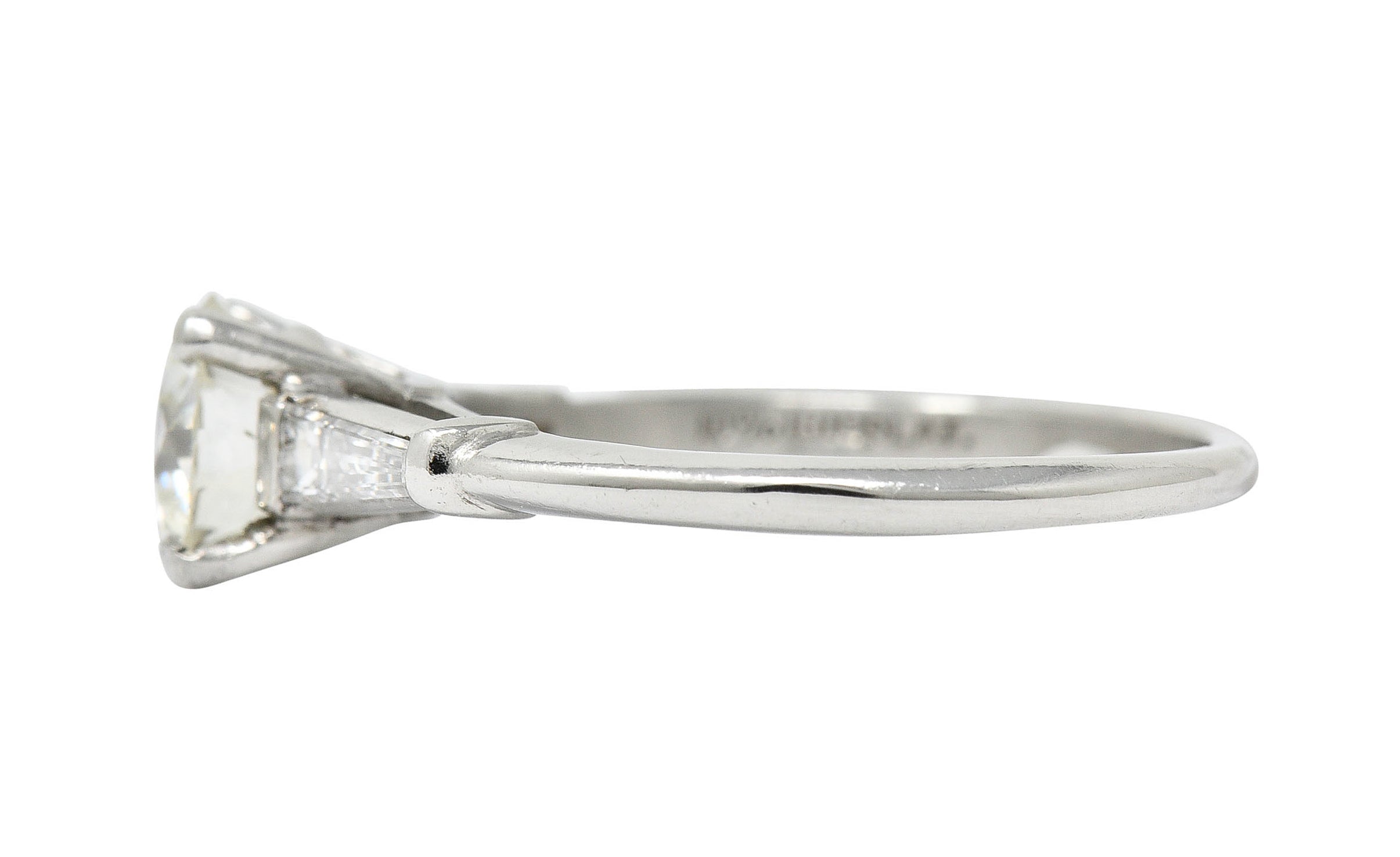 1950's Mid-Century 1.42 CTW Diamond Platinum Three Stone Engagement Ring GIARing - Wilson's Estate Jewelry