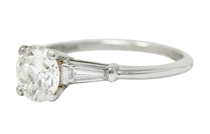 1950's Mid-Century 1.42 CTW Diamond Platinum Three Stone Engagement Ring GIARing - Wilson's Estate Jewelry