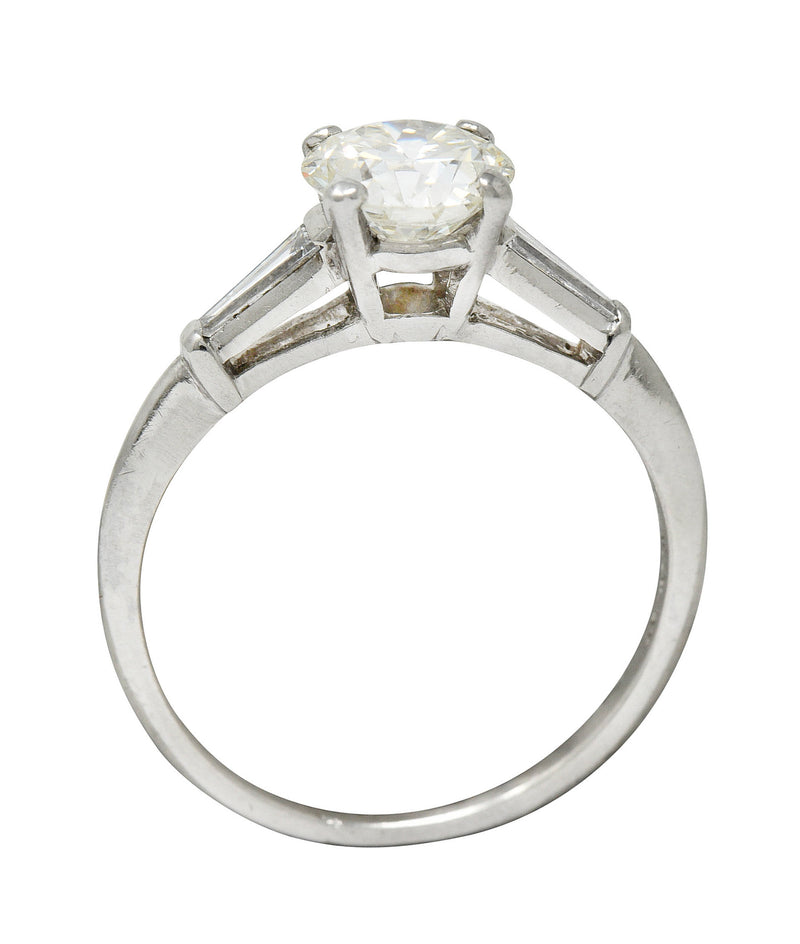 1950's Mid-Century 1.42 CTW Diamond Platinum Three Stone Engagement Ring GIARing - Wilson's Estate Jewelry