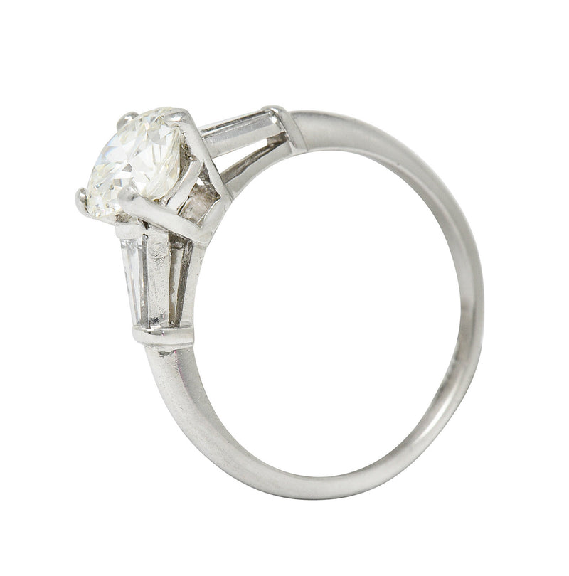 1950's Mid-Century 1.42 CTW Diamond Platinum Three Stone Engagement Ring GIARing - Wilson's Estate Jewelry