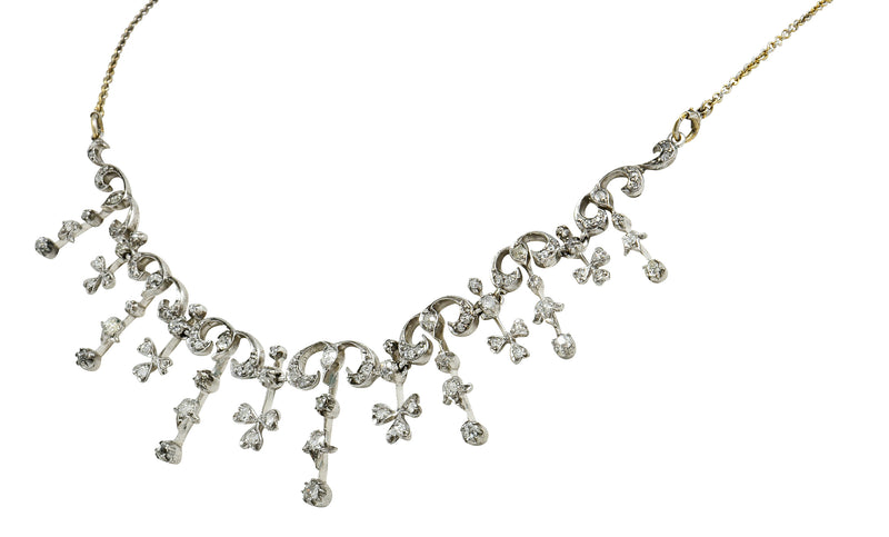Edwardian 4.00 CTW Diamond Platinum-Topped 14 Karat Gold Droplet NecklaceNecklace - Wilson's Estate Jewelry
