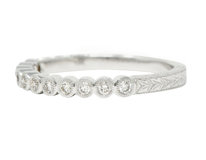Contemporary 0.19 CTW Diamond 14 Karat White Gold Wheat Wedding Band Ring Wilson's Estate Jewelry