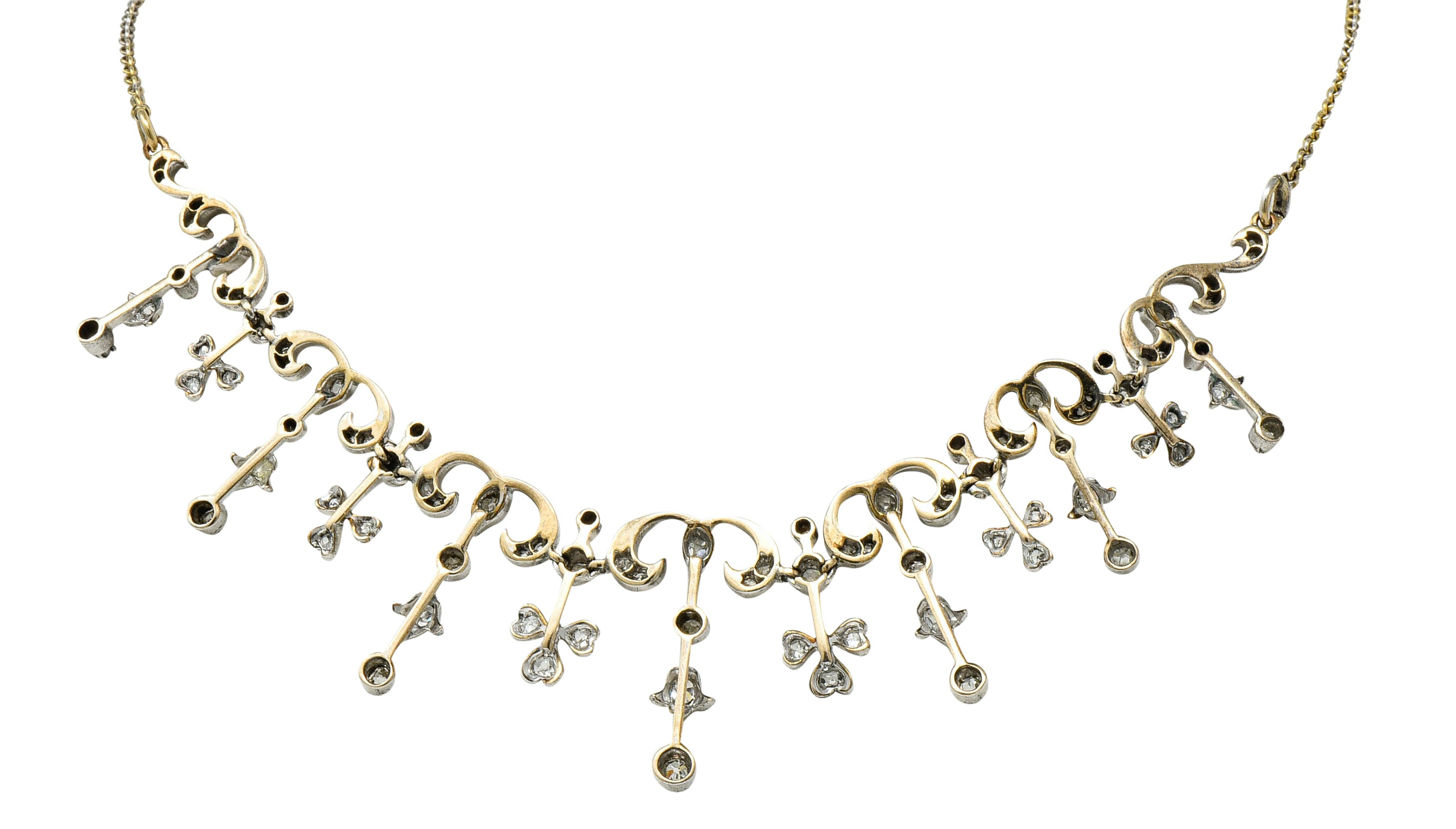 Edwardian 4.00 CTW Diamond Platinum-Topped 14 Karat Gold Droplet NecklaceNecklace - Wilson's Estate Jewelry