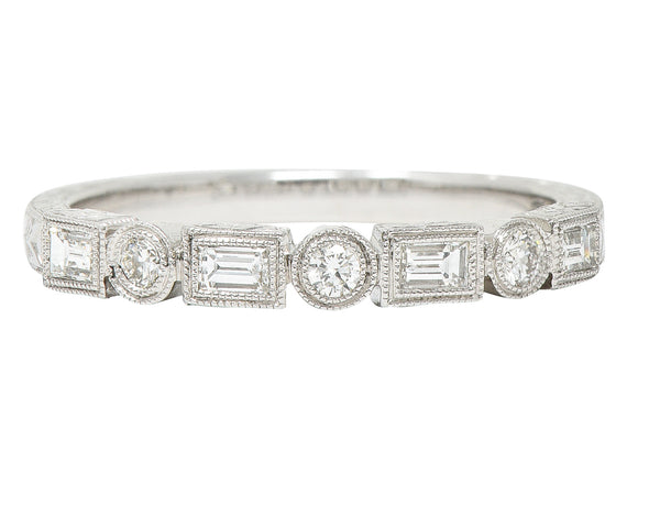 Diamond 14 Karat White Gold Wheat Band Stacking Vintage Ring Wilson's Estate Jewelry