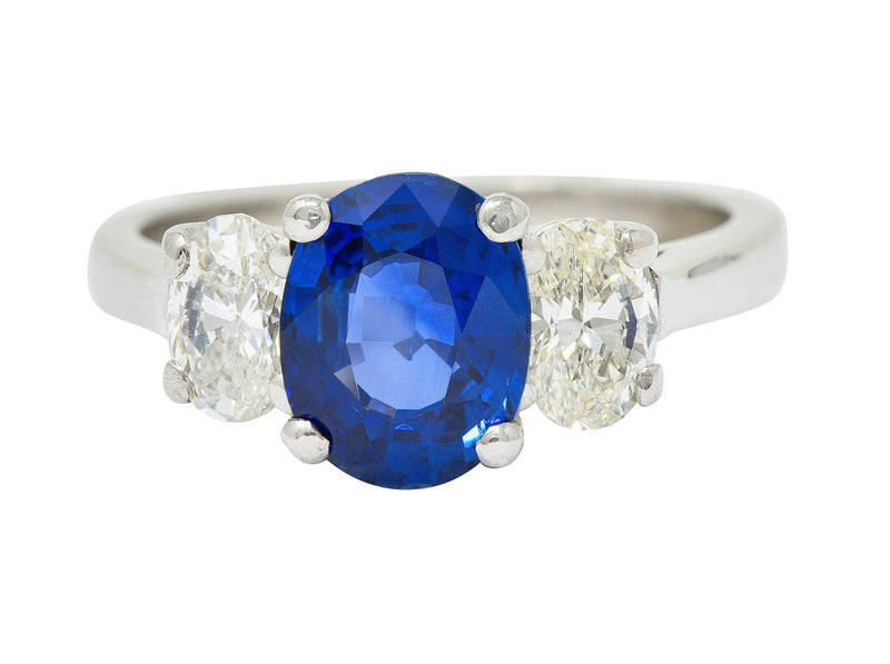 Vintage 2.86 CTW Sapphire Diamond Platinum Three Stone Ring GIARing - Wilson's Estate Jewelry