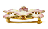 Art Nouveau Diamond Enamel 14 Karat Gold Flower BroochBrooch - Wilson's Estate Jewelry
