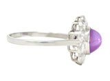 Art Deco Ruby 3.85 CTW Star Ruby Cabochon Transitional Cut Diamond Platinum Halo Ring Wilson's Estate Jewelry