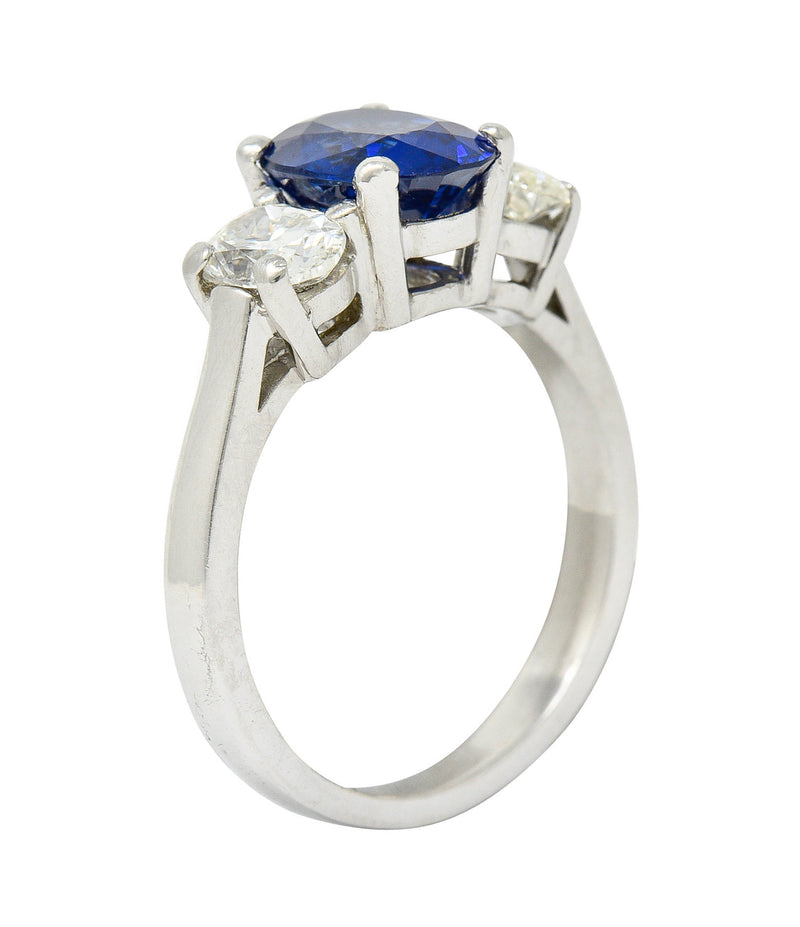 Vintage 2.86 CTW Sapphire Diamond Platinum Three Stone Ring GIARing - Wilson's Estate Jewelry