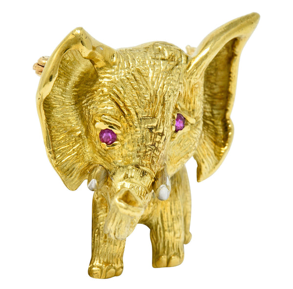 Vintage Ruby 18 Karat Two-Tone Gold Elephant BroochBrooch - Wilson's Estate Jewelry