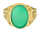 Art Deco Egyptian Revival Chrysoprase 14 Karat Gold Lotus Unisex Signet RingRing - Wilson's Estate Jewelry