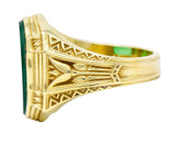 Art Deco Egyptian Revival Chrysoprase 14 Karat Gold Lotus Unisex Signet RingRing - Wilson's Estate Jewelry