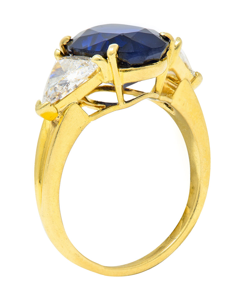 1990's French 5.92 CTW Madagascar Sapphire Diamond 18 Karat Yellow Gold Vintage Ring GIA Wilson's Estate Jewelry