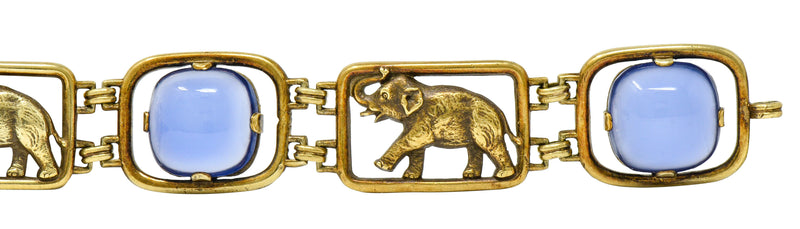 Carter & Gough Art Nouveau Chrysoprase 14 Karat Gold Elephant Link Braceletbracelet - Wilson's Estate Jewelry