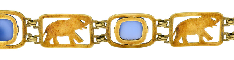 Carter & Gough Art Nouveau Chrysoprase 14 Karat Gold Elephant Link Braceletbracelet - Wilson's Estate Jewelry
