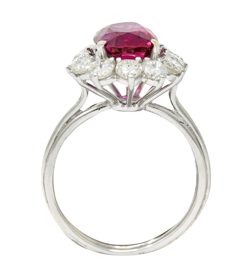 5.02 CTW No Heat Ruby Diamond Platinum Cluster Ring GIARing - Wilson's Estate Jewelry