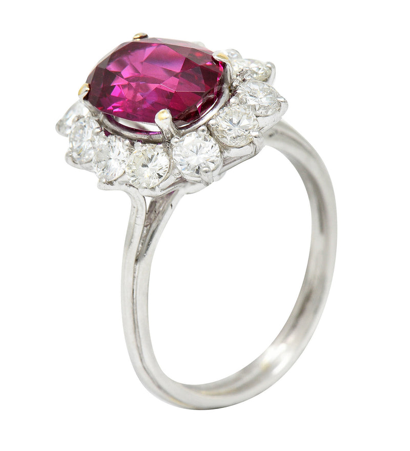 5.02 CTW No Heat Ruby Diamond Platinum Cluster Ring GIARing - Wilson's Estate Jewelry