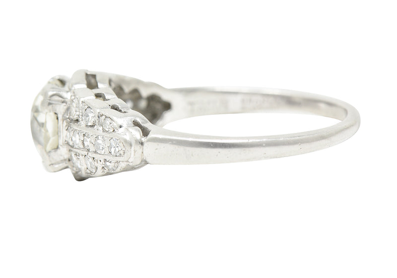 .11111 Traub Mfg. Co. Art Deco 1.35 CTW Old European Cut Diamond Platinum Square Form Stepped Engagement Ring Wilson's Estate Jewelry