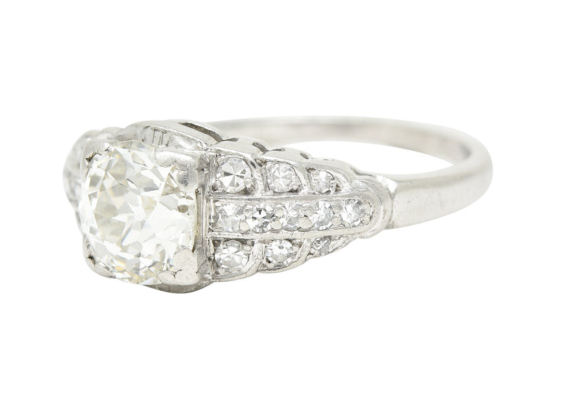 .11111 Traub Mfg. Co. Art Deco 1.35 CTW Old European Cut Diamond Platinum Square Form Stepped Engagement Ring Wilson's Estate Jewelry