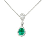 .11111 Contemporary 1.35 CTW Pear Cut Emerald Diamond 18 Karat White Gold Halo Pendant Necklace Wilson's Estate Jewelry
