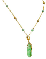 Art Nouveau Carved Jade 14 Karat Gold Drop Station NecklaceNecklace - Wilson's Estate Jewelry