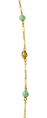 Art Nouveau Carved Jade 14 Karat Gold Drop Station NecklaceNecklace - Wilson's Estate Jewelry
