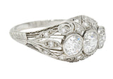 Art Deco 2.12 CTW Diamond Platinum Three Stone Bombe Band RingRing - Wilson's Estate Jewelry