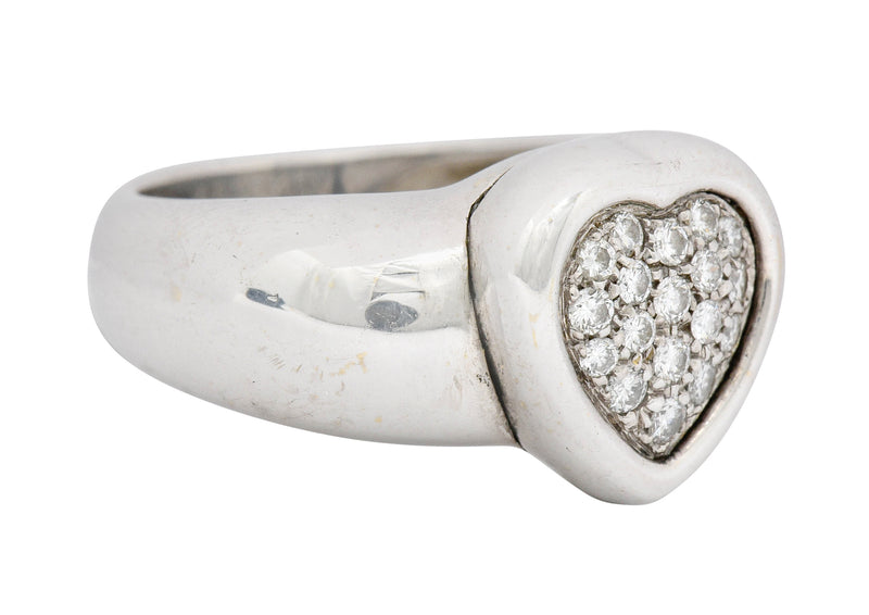 1997 Piaget 0.36 CTW Pave Diamond 18 Karat White Gold Heart Ring Wilson's Estate Jewelry