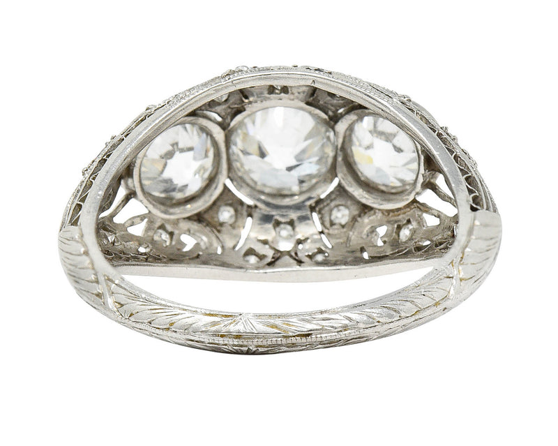 Art Deco 2.12 CTW Diamond Platinum Three Stone Bombe Band RingRing - Wilson's Estate Jewelry