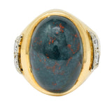 Bold Retro Bloodstone Cabochon Diamond 14 Karat Gold Unisex Ring Wilson's Estate Jewelry