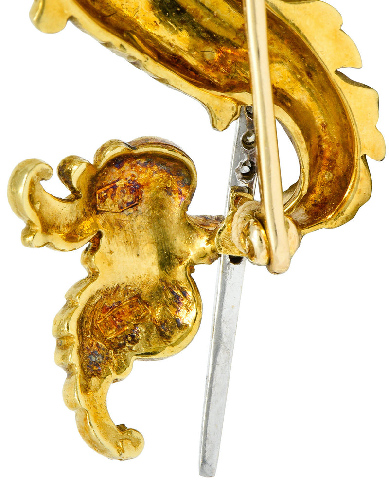 Vintage 1970's Diamond 18 Karat Two-Tone Gold Platinum Sea Serpent BroochBrooch - Wilson's Estate Jewelry