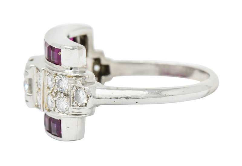 McTeigue Retro 1.99 CTW Diamond Ruby Platinum Band Ring Wilson's Estate Jewelry