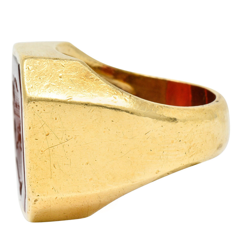 Retro Carnelian Intaglio 14 Karat Gold Men's Signet RingRing - Wilson's Estate Jewelry
