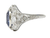 Edwardian 4.97 CTW No Heat Color-Changing Spinel Diamond Platinum Dinner Ring GIARing - Wilson's Estate Jewelry