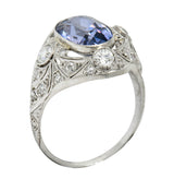Edwardian 4.97 CTW No Heat Color-Changing Spinel Diamond Platinum Dinner Ring GIARing - Wilson's Estate Jewelry