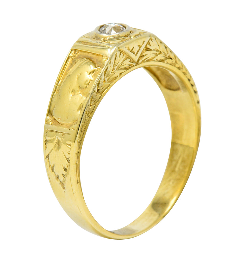 Egyptian Revival Diamond 14 Karat Gold Lotus & Pharaoh Ring | Wilson's ...