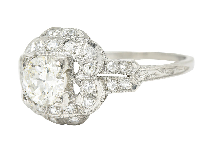 .11111 Art Deco 0.91 CTW Old European Cut Diamond Platinum Square Form Halo Engagement Ring Wilson's Estate Jewelry