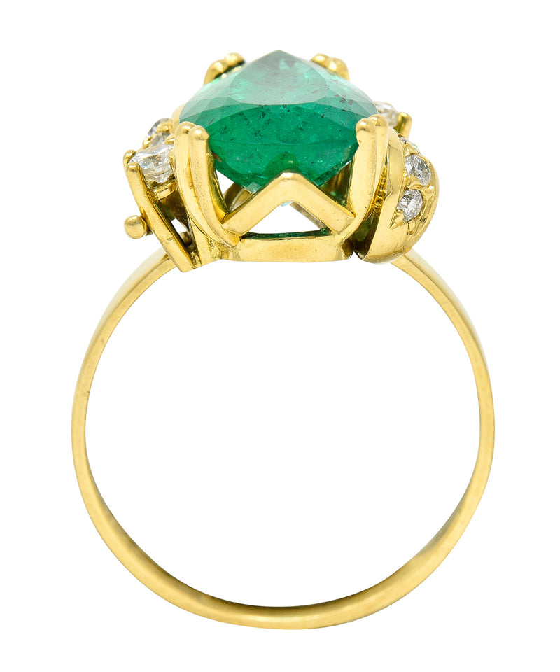 1960's Vintage 3.06 CTW Brazilian Emerald Diamond 18 Karat Yellow Gold Gemstone Ring GIA Wilson's Estate Jewelry